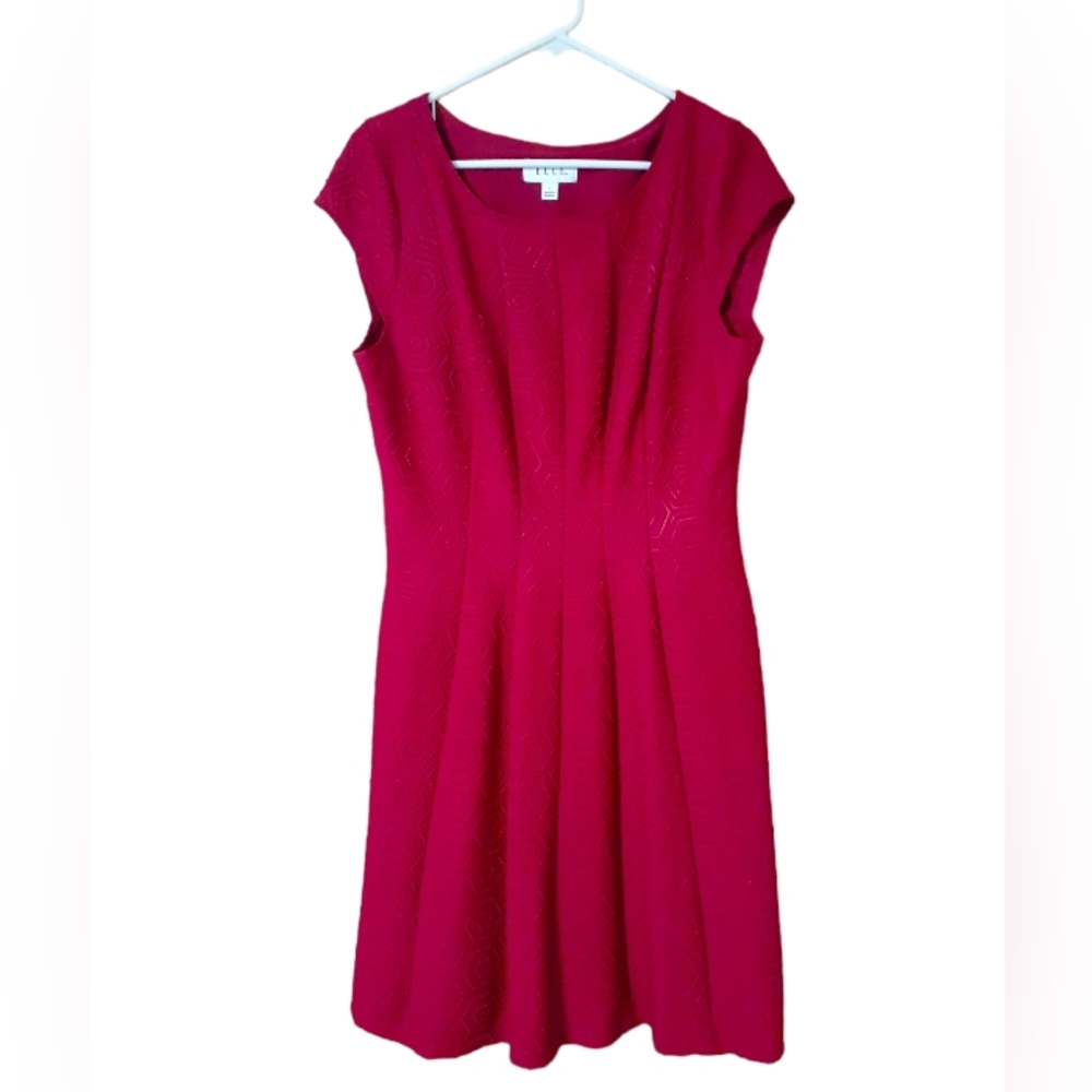 EUC Magenta ELLE Fit and Flare Cap Sleeve Dress Size Large